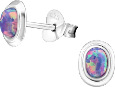 Produktbild von Ohrringe Ohrstecker 925 Sterling Silber synthetischer ovaler Opal 6x5mm in verschiedenen Farben Farbe - Lila