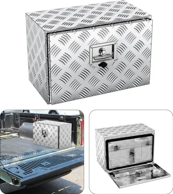 Produktbild von LARS360 Abschließbare Alu Werkzeugkiste Truckbox, Transportkiste mit Schloss, Wetterfeste Anhängerbox für Werkzeuge und Zubehör - 61 x 36 x 40,5 cm