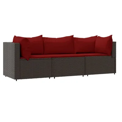 Produktbild von 3-tlg. Garten-Lounge-Set mit Kissen Braun Poly Rattan