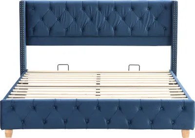 Produktbild von Flieks Polsterbett 160x200cm Jugendbett mit Lattenrost, Doppelbett Klassische Betten Kinderbett Massivholzbett, Samt, Blau