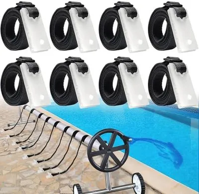 Produktbild von Haltebänder Poolfolie, 8er Set Befestigungsbänder und Klammern, Pool Aufroller Haltebänder Solarfolie Zubehörteile für Fahrbares Aufrollsystem, Pool-Planen Abdeckungen