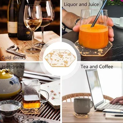 Image de Ensemble de 6 verres en acrylique avec support doré - Décoration de salon