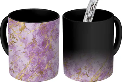 Produktbild von MuchoWow® Zauber Tasse Zaubertasse Magic Gold - Marmor - Muster - Lila 350 ml Farbwechsel Becher Geschenk Geschenkidee - Magic-Tasse - Fototasse - Keramiktassen - Bilder - Tasse Kaffee - Getränkbecher