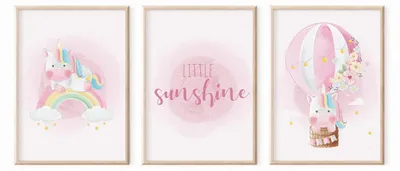 Imagen del producto de MeinBaby123® Pósters para habitación infantil | Set de 3 unidades, tamaño A4 | Unicornio