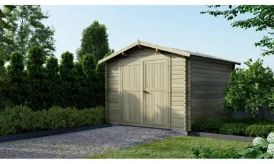 Image de Abri de jardin en bois - 9m2 - 3x3m - Traité - Ep. 28mm - Couleur: vert - DOM458 - ALTANKA