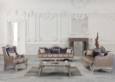 Produktbild von Casa Padrino Luxus Barock Wohnzimmer Set Lila / Beige / Silber / Gold - 2 Sofas & 2 Sessel & 1 Couchtisch - Wohnzimmer Möbel im Barockstil - Edel & Prunkvoll