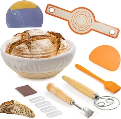 Produktbild von Broteidopf set rund, zum Brot backen, Teigschaber, Schneebesen