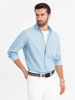 Zdjęcie produktu dla Ombre Clothing Męska koszula dżinsowa Samueluk niebieski jasny XXL
