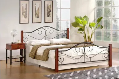 Produktbild von Halmar Metall Doppelbett mit Rost Violetta 140 - antike Kirsche / Schwarz