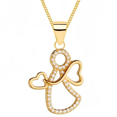 Goldene Engel Herz-Kette mit Anhänger I Damenschmuck 45cm