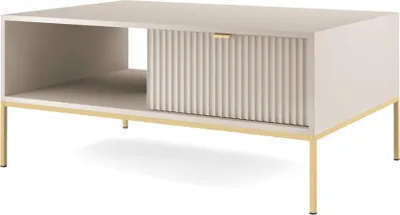 Produktbild von Selsey Vellore – Couchtisch mit Schublade und goldenem Gestell, Grau-Beige, 104 x 68 cm