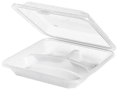 Produktbild von Contacto Mehrweg-Menüschale, 3 Fächer, flacher Deckel, weiß, 23 x 23,5 x 6,5 cm, Essensbox, Menübox