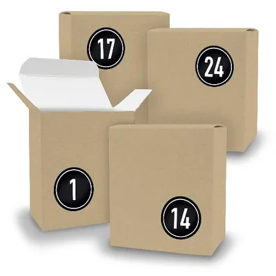 Produktbild von Adventskalender zum Füllen 24x Quader BRAUN + Sticker V08 Z08