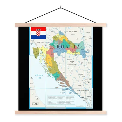 Produktbild von MuchoWow® Textilposter Detaillierte Karte von Kroatien mit den Nachbarländern 40x40 cm mit holzfarbenen Rahmen - Posterleiste