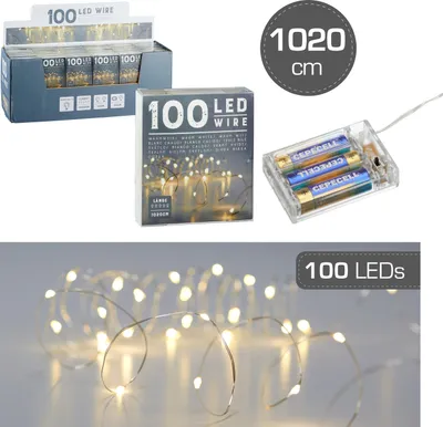 Produktbild von Lichterkette Draht / Mikro, 100 LED, 1000cm, in transp. Box Batterien nicht enhalten Lieferumfang 1 Stück