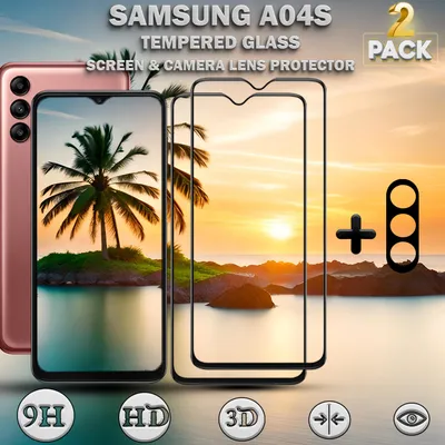 Produktbild von 2-Stück Samsung Galaxy A04S Displayschutzfolie und Objektivschutz aus gehärtetem Glas 9H