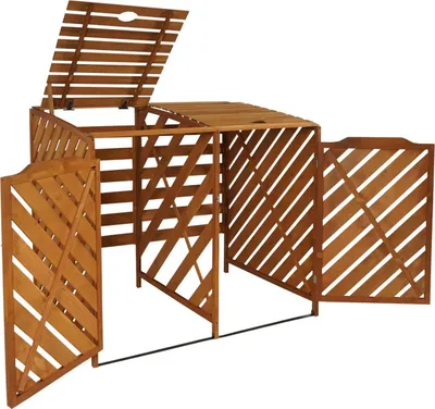 Obrázok produktu pre XL 2-dielny/4-dielny kryt na odpadkový kôš HWC-J44, box na odpadky, rozťahovací 121x133x98cm drevo s certifikátom MVG ~ hnedý