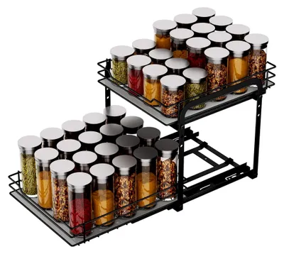 Produktbild von Ausziehbares Gewürzregal, 2 Etagen, Rostfreier Gewürzregal Organizer für die Küche