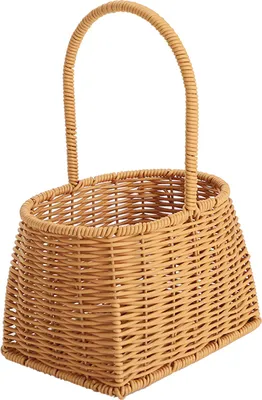 Obrázek produktu pro Přenosný tkaný koš s rukojetí PP Ratanový ručně tkaný koš na ovoce zeleninu dárky 19x14.5x28.5cm