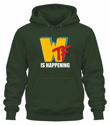 Productafbeelding van WTF IS HAPPENING Meme - Grappige internetmeme - Cadeau - Retro uni hoodie, smaragdgroen, maat 3XL