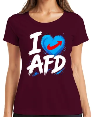 Obrázek produktu pro Tričko s potiskem "I Love AfD Blaues Herz Patriot Deutschland", sarkastické, dámské, barva: vínová, velikost: XL