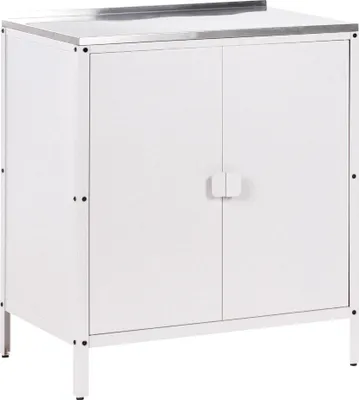 Produktbild von BELIANI Outdoor-Küchenschrank Weiß Stahl 80 x 50 x 90 cm mit Edelstahlplatte Modern für Garten Draußen Außenbereich Ausstattung Outdoor-Küchenmöbel