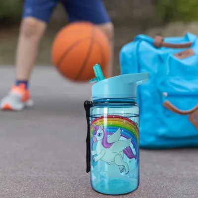 Produktbild von Wasserflaschen mit Strohhalm für Kinder - auslaufsichere Trinkbecher für die Schule 400ml - geeignet für Jungen, Mädchen und Kleinkinder - Einhorn Kinder Trinkflasche