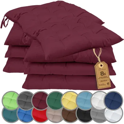 Produktbild von Stuhlkissen Sitzkissen - Set of 8 - Bordeaux - 40 x 40 cm - Gefüllt mit Bändern
