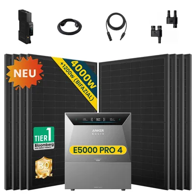 Produktbild von ALLDREI Balkonkraftwerke mit Speicher Anker Solix Solarbank 4 E5000 Pro & BP2700x1,Komplettset mit 8x500W Bifazialer Solarpanel & Smart Meter Gen 2