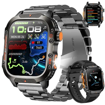 Produktbild von GPS Smartwatch Herren Schwarz Uhr Kompass Luftdruck Telefonfunktion Schlafmonitor Herzfrequenz Sportuhr Militär Wasserdicht Touchscreen 540mAh Akkulaufzeit
