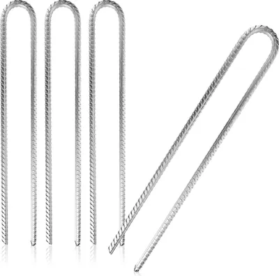 Produktbild von com-four® 4x XL Bodenanker aus massivem Stahl, U-Form 40 cm, Ø 1 cm – verzinkte Erdanker für Zelt, Pavillon, Hüpfburg, Trampolin, auch als Bewehrungsstab für den Boden, stabil & rostfrei