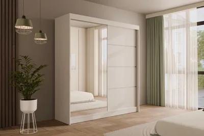 Produktbild von ALTDECOR Kleiderschrank mit Spiegel und Schiebetüren, kugelgelagerte Führungsschienen und Aluminium-Leisten - PAOKI - 200 cm Weiß