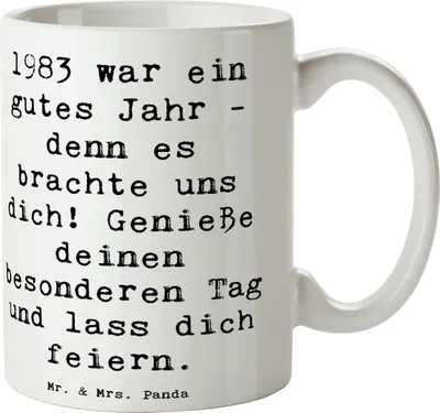 Produktbild von Mr. & Mrs. Panda Becher Spruch 1983 Geburtstag - Weiß - Geschenk, Geburtstagsgeschenk, Bedruckte Tasse, Kaffeetasse, haferl, Feiern, Happy Birthday, Glückwunsch, Lächeln
