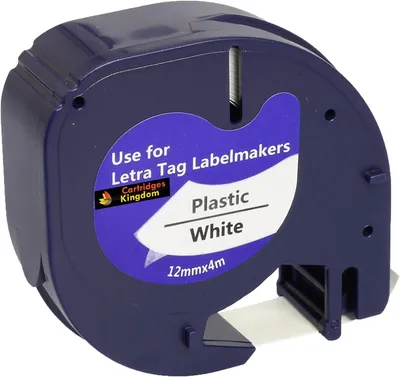 Productafbeelding van Etiketlint, kunststof, zwart op wit, 12 mm x 4 m, compatibel met LetraTag-printers