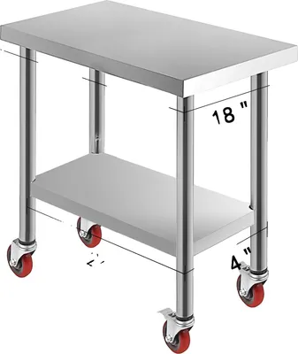 Image de Table de préparation de cuisine en acier inoxydable, 4 roulettes pivotantes, capacité de charge de 100KG-300KG, 30 x 18 pouces