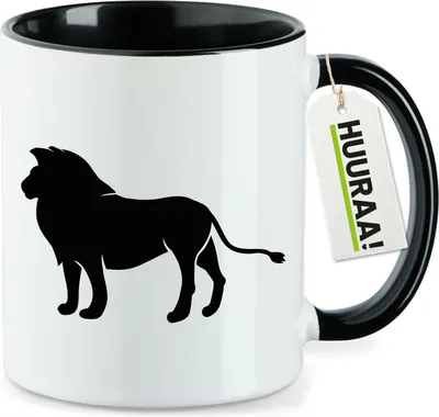 Produktbild von Huuraa Kaffeetasse Löwe Silhouette 330ml Schwarz Keramik Kaffeebecher Geschenkidee