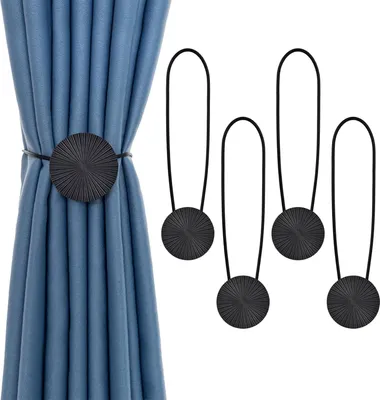 Produktbild von 4 Stück magnetische Vorhanghalter, metallene Vorhanghalter, Vorhanghalter, Schnurbinder für Wohnzimmer, Büro, Fensterdekoration, schwarz, 4 Stück
