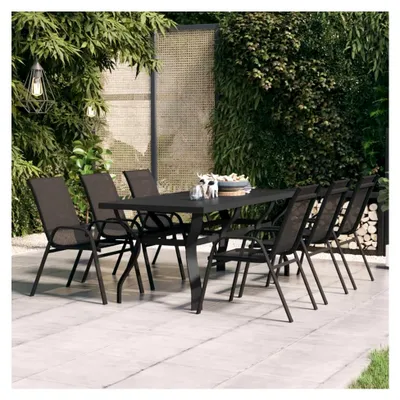 Produktbild von Gartentisch aus Stahl und Glas für Garten, Balkon und Terrasse, Schwarz, 180x80x70 cm