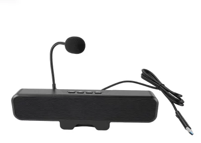 Zdjęcie produktu dla Głośnik komputerowy z odłączanym mikrofonem, podłączany przez USB (Plug and Play), przewodowy głośnik do komputera stacjonarnego, regulacja głośności, przycisk wyciszenia, łatwy montaż na monitorze