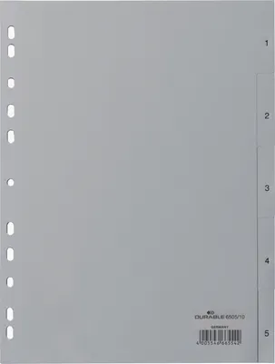 Produktbild von Register A4 1-5 PP grau Packung mit 25 Stück