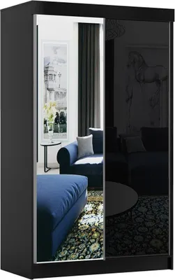 Produktbild von BETTSO Schwebetürenschrank 120 cm mit Spiegel Kleiderschrank mit Kleiderstange Schlafzimmer Wohnzimmerschrank Schiebetüren Schwarz BAMAS