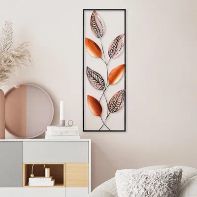 Obrázek produktu pro Wallity, Leaf 3, Dekorativní kovový doplněk na zeď, 100 % KOV, Vícebarevná, 32 x 90 cm