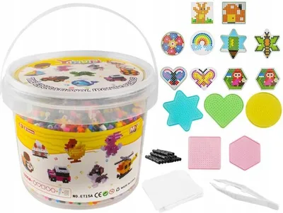 Produktbild von Iso Bügelperlen-Set 5000 Stück, Modell 8480, inkl. 5 Steckplatten & Zubehör, tragbarer Eimer (14x16,5 cm)