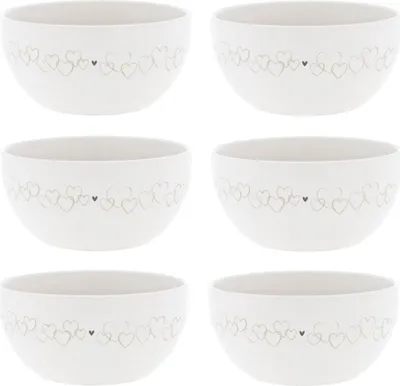 Produktbild von 6er Set Müslischalen Hearts over all weiß beige D. 14,5cm Bastion Collections