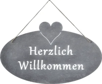 Produktbild von Schild Willkommen Herz 40x25cm Eisen Garten-Deko Grau Türschild Wandschild