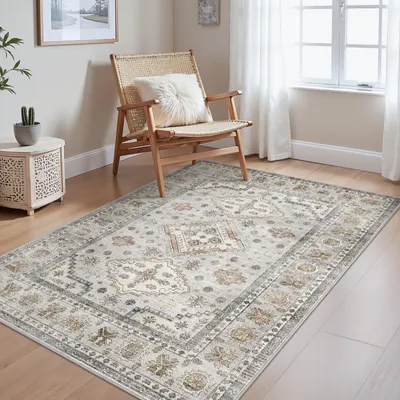 Produktbild von Omgoods – Vintage Teppich – Waschbare, rutschfeste Matte, 120x170 cm, hellbeige