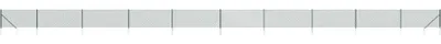 A long, thin, green mesh fence laid out horizontally on a white background.