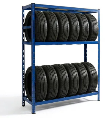 Zdjęcie produktu dla Relaxdays – regał na opony na 12 sztuk, wys. x szer. x gł. 180 x 120 x 40 cm, nośność 450 kg, stal, system łączony, regał do przechowywania opon w warsztacie, kolor niebieski