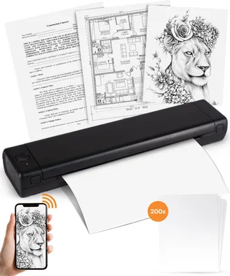 Produktbild von Pora&Co - Thermodrucker - Tragbarer Drucker A4 - Tragbarer Drucker A4 - inkl. 200 Blatt + Tragetasche – Drucken mit Telefon oder Computer – Schwarz