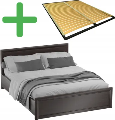 Zdjęcie produktu dla Łóżko do sypialni 160x200 cm + stelaż + szafa, czarny wenge, KOEN